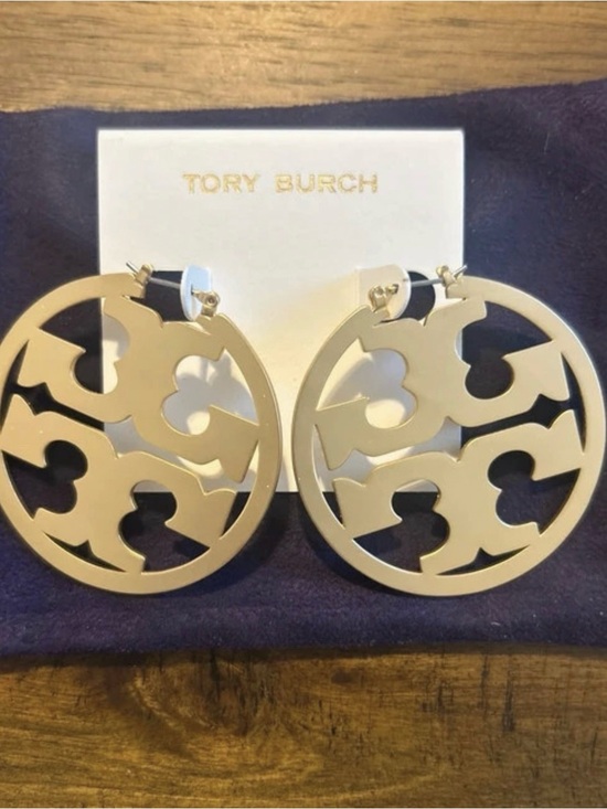Tory Burch Jewelry - Tory Burch Gold Logo Hoop Earrings 2” Cutout Statement